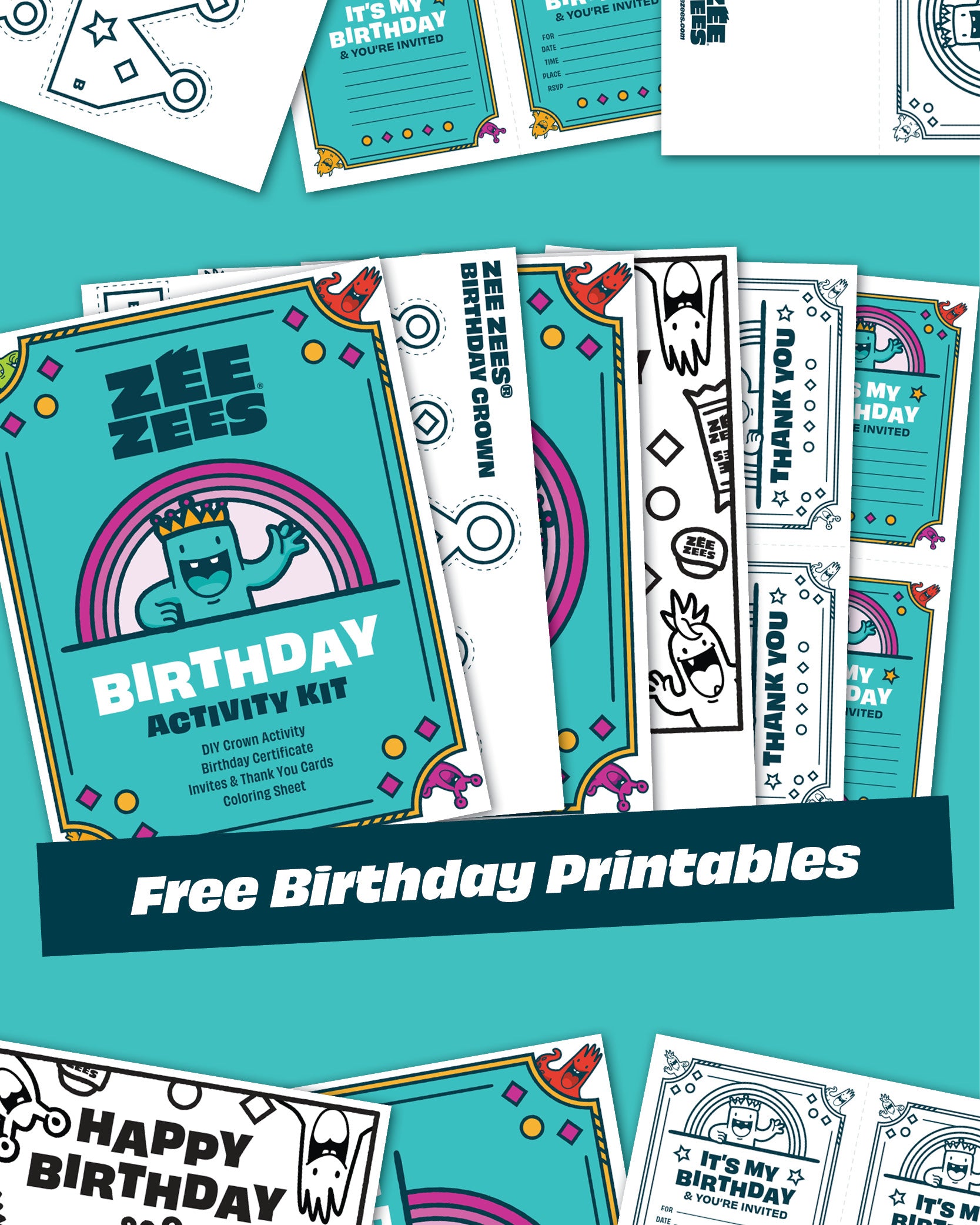 Zee Zees Free Printable Downloads - Birthday Party Kit Invites Certificates