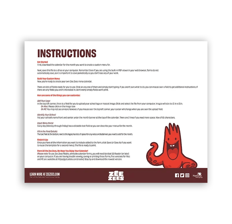 Menu Instructions